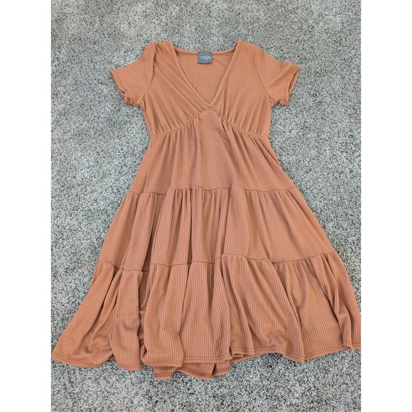 Olivia Rae Dresses & Skirts - Olivia Rae Womens Ribbed Tiered Babydoll Dress Terracotta Brown V-Neck XS